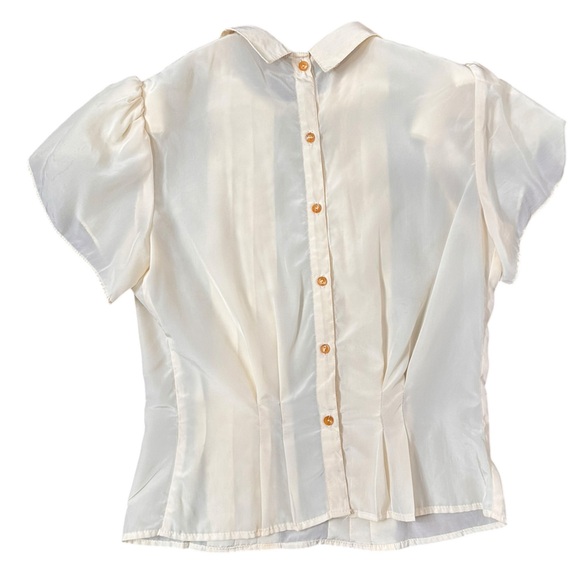 Vintage 50s ivory-cream feminine pleated button back blouse. Peter Pan collar - Picture 11 of 14